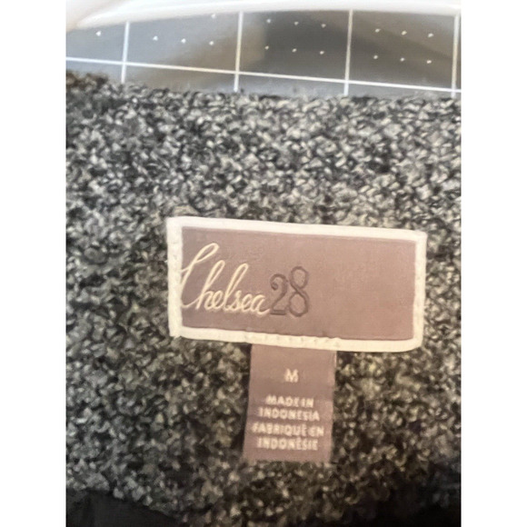 Chelsea 28 Women's Size Med Black/Gray Open Front Collarless Sweater Cardigan - Picture 2 of 9